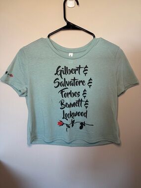Vampire Diaries Gilbert & Salvatore Graphic Crop Tee - Sage Green